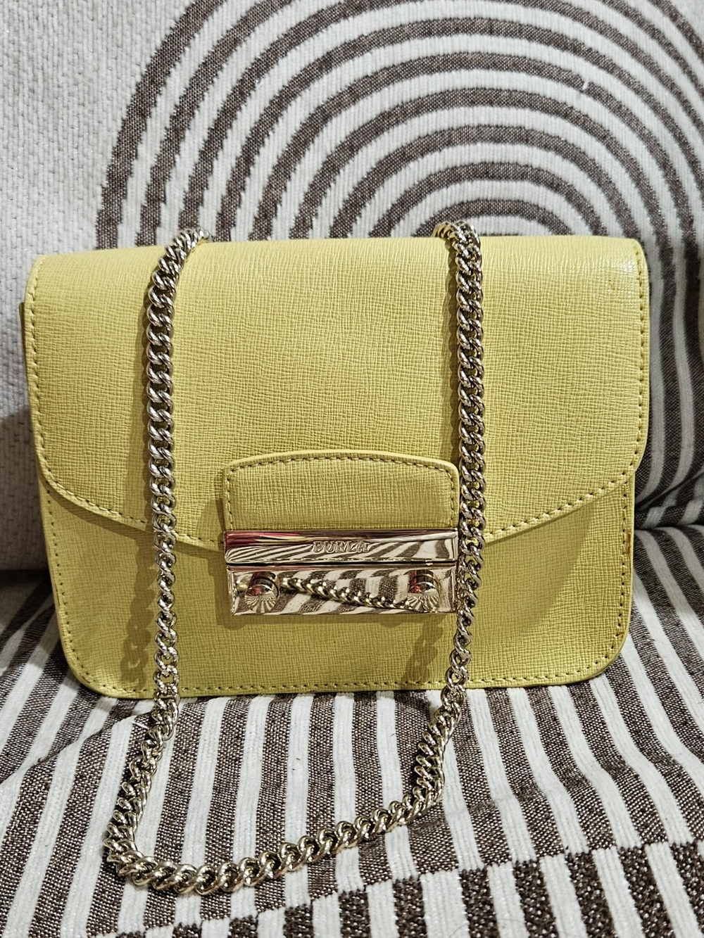 Yellow Crossbody Chain Bag with Gold Hardware